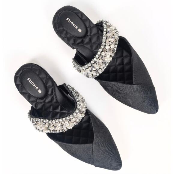 NWT Women's Birdies The Swan Black Satin Jacquard Beaded Cuff size 11 Glam - Picture 1 of 6